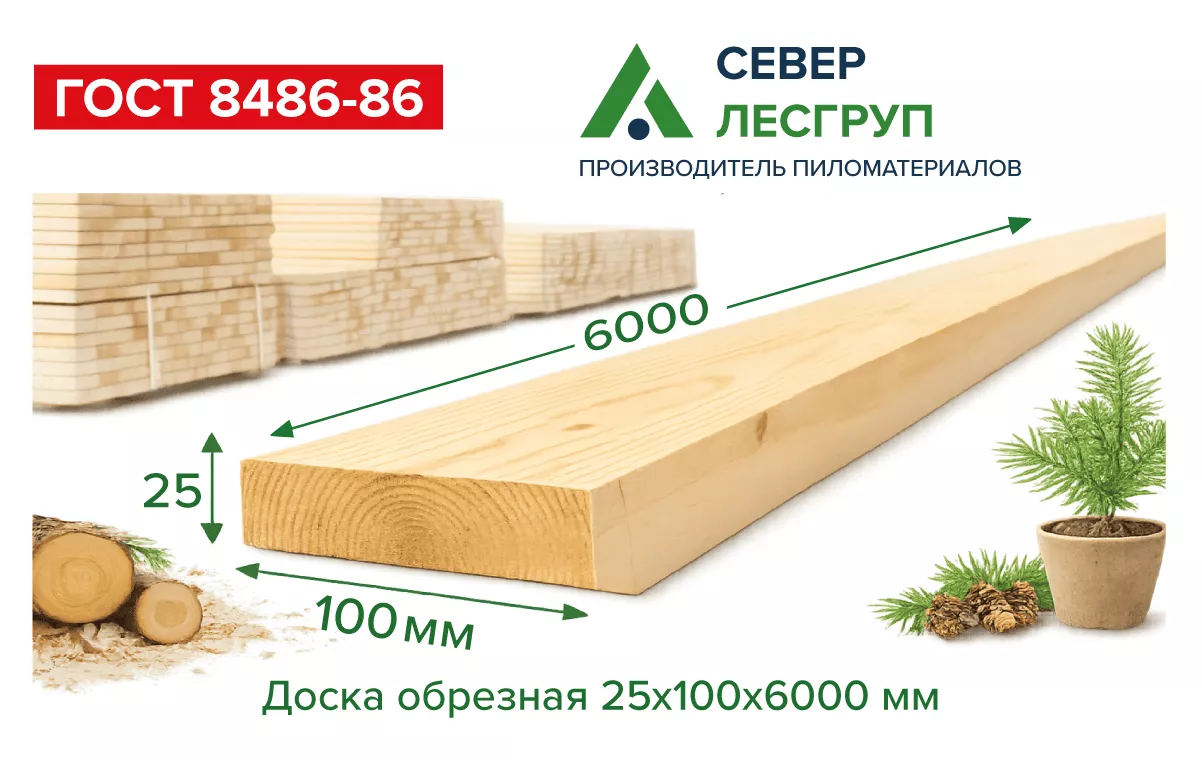 Доска обрезная 25х100х6000 2 сорт