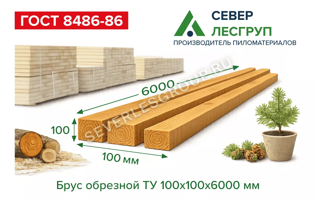 Брус обрезной ТУ 100х100х6000 (90х90х6000)