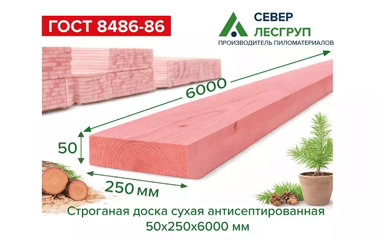 Доска сухая строганная антисеп. 50х250х6000 (45х240х6000)